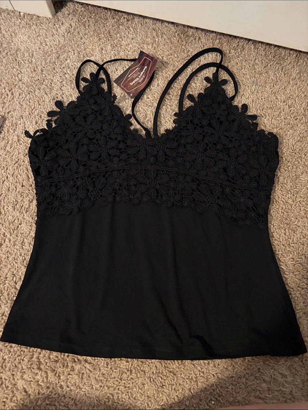 Ladies Black Crochet Lace Cami Tank Top